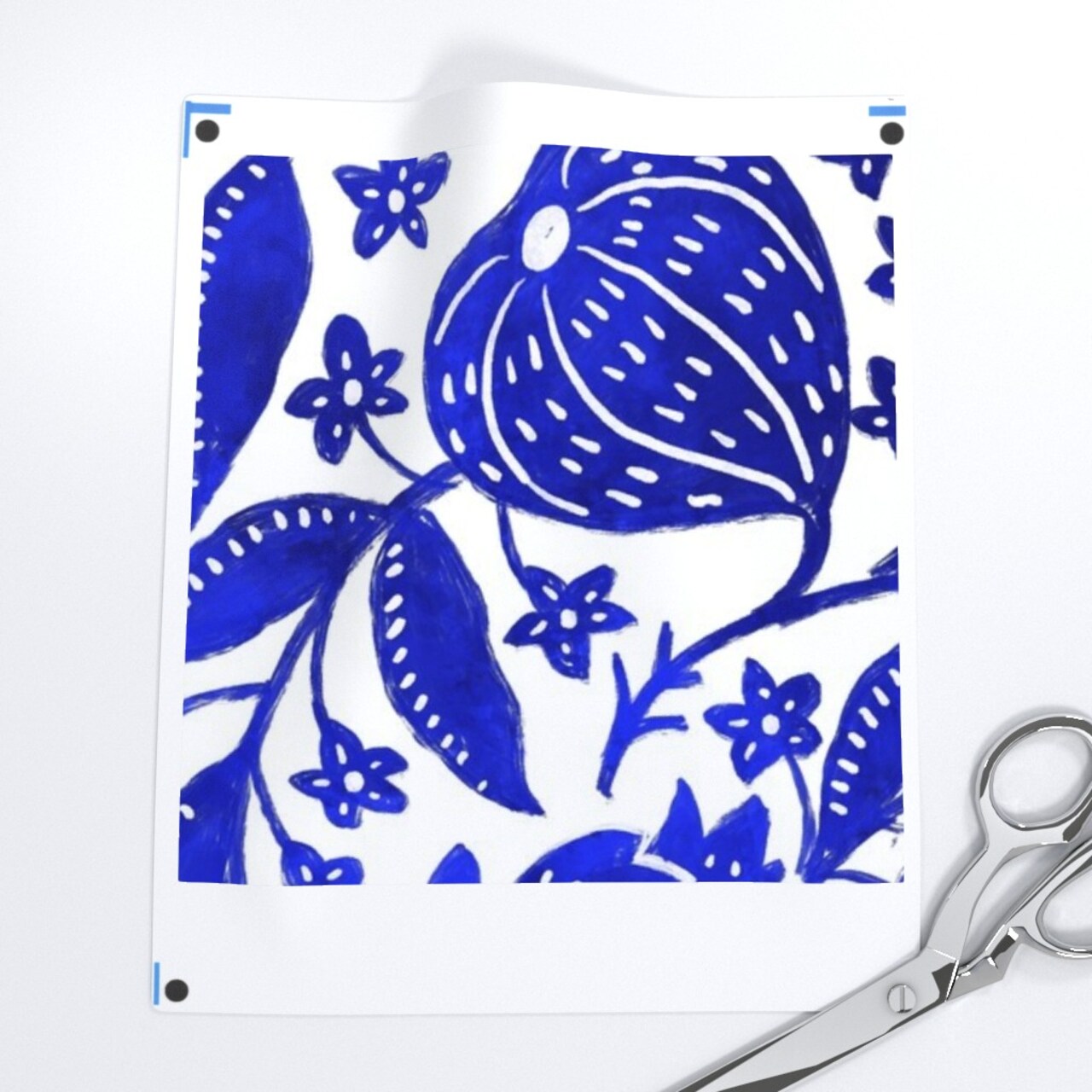 Cobalt Blue Botanical Bright White Indian Floral Figs Custom Pre-pasted Wallpaper by Spoonflower Pre-Pasted Wallpaper 2FT Wide